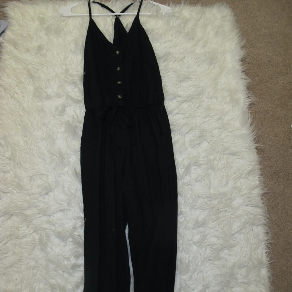 Ecowish Women's V-Neck Spaghetti Strap Drawstring Waisted long Romper NWOT - Picture 4 of 6